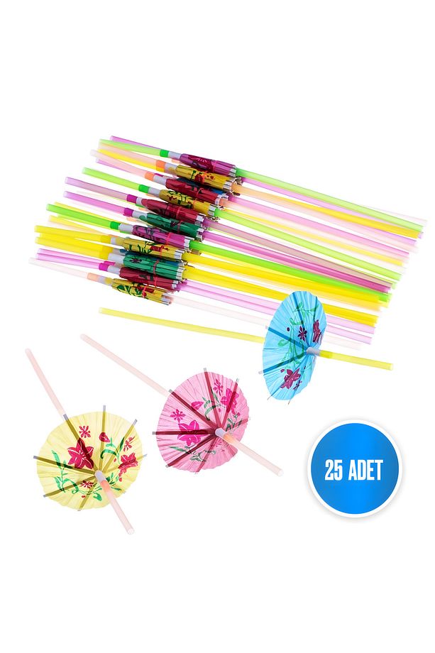 Plastik Körüklü Şemsiye Pipet 25 Adet/paket Parti Kokteyl - 1