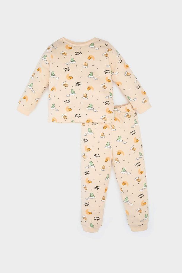 Erkek Bebek Pijama Takımı Dinazor Desenli Uzun Kollu Üst Beli Lastikli Uzun Alt  E6938A525SP - 1