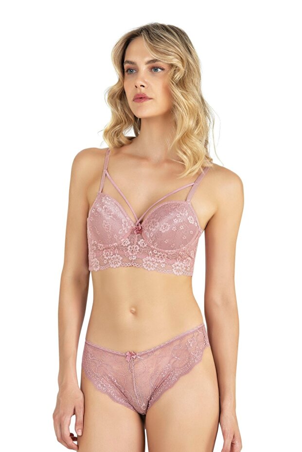 Cross Rope Detailed Push up Lace Bralet Set