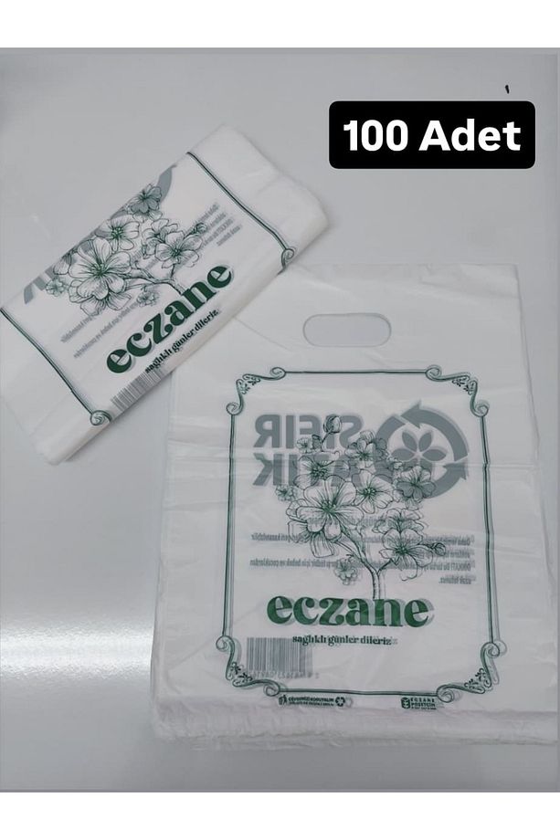 30x40 Cm Büyük El Geçme Poşet Yeşil Eczane Baskılı (NO:2) - 100'lü Paket - 1
