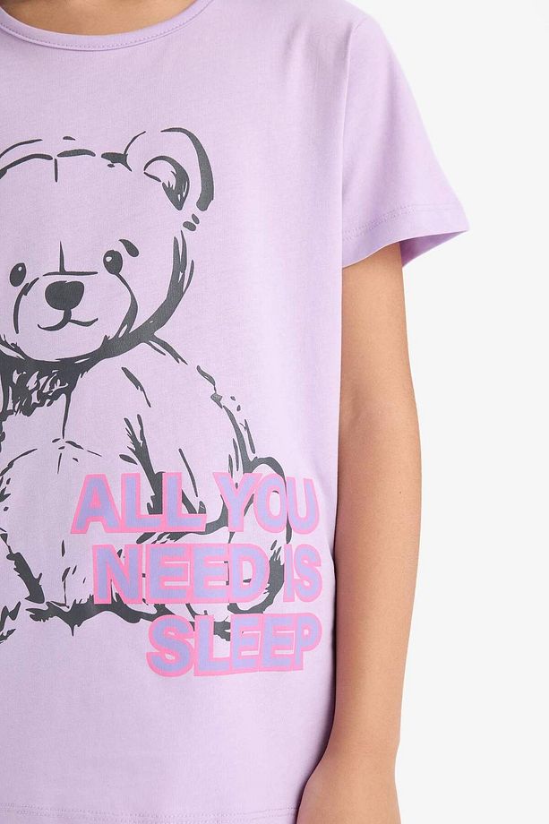 Kız Çocuk Pijama Takımı Baskılı Kısa Kollu Üst Beli Lastikli Şort E6226A825HS - 5