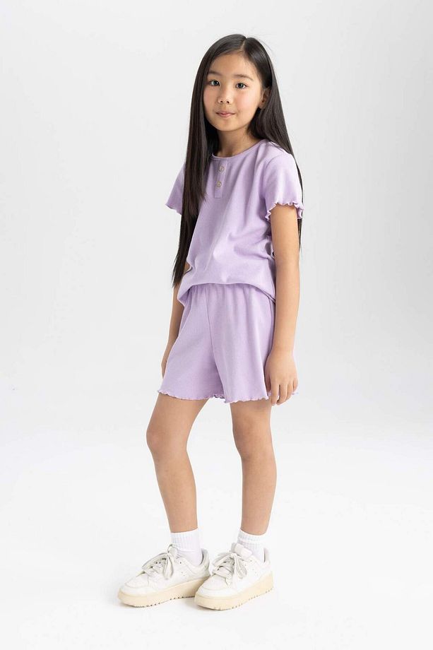 Kız Çocuk Pijama Takımı Fitilli Kaşkorse Kısa Kollu Üst Şort C2837a824sm - 2