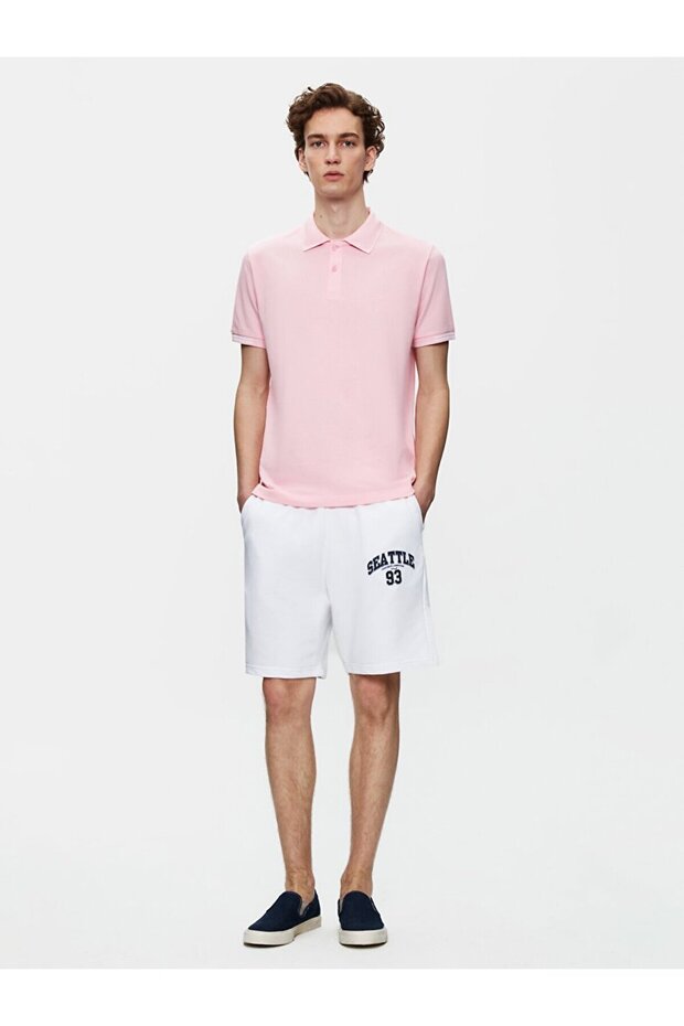 Kısa Kollu Polo Yaka Basıc Regular Pembe T-shırt - 1
