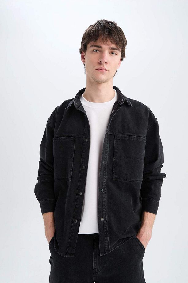 %100 Pamuk Oversize Geniş Kalıp Jean Uzun Kollu Gömlek E5721ax25sp - 6