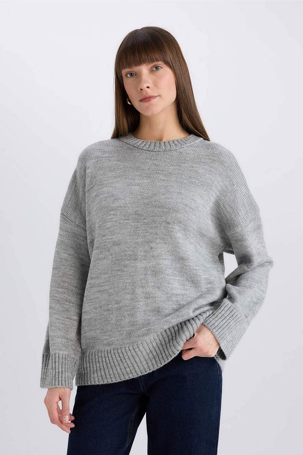 Oversize Geniş Kalıp Bisiklet Yaka Basic Düz Triko Kazak D0036AX25SP - 3