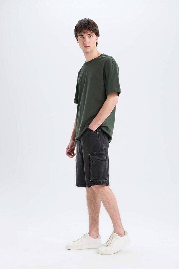 Oversize Geniş Kalıp Bisiklet Yaka Basic Düz Kısa Kollu Tişört E6885axns - 2