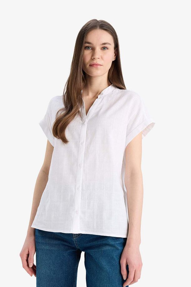 Regular Fit Kaçık Yaka Flamlı Pamuk Kısa Kollu Gömlek E7097ax25sp - 4