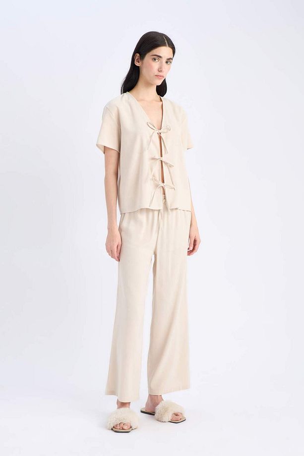 Pijama Takımı Keten Kısa Kollu Üst Esnek Belli Alt-fall In Love E3571ax25sp - 2