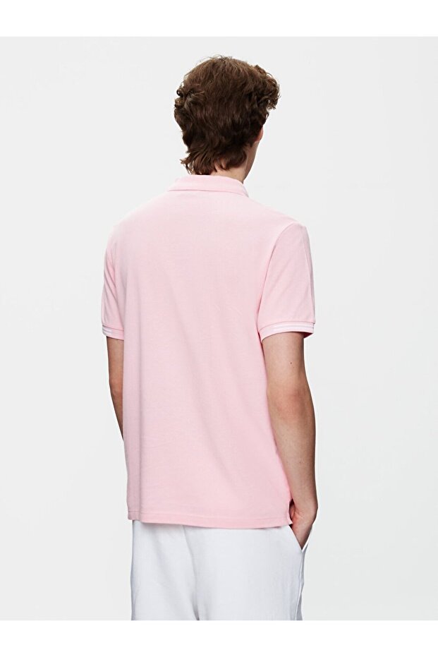 Kısa Kollu Polo Yaka Basıc Regular Pembe T-shırt - 3