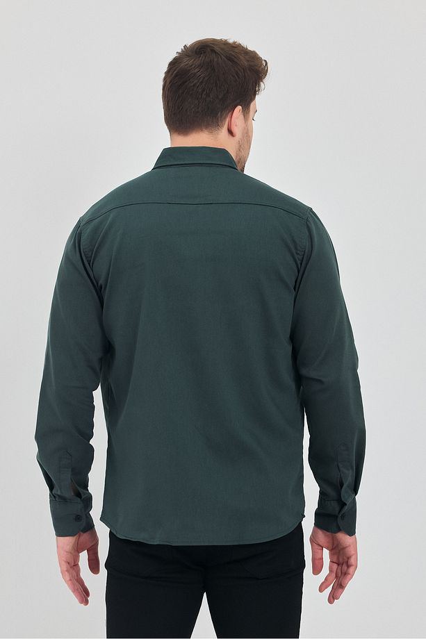Slim Fit Erkek Kot Gömlek Nefti - 8