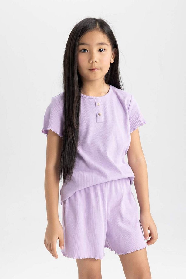Kız Çocuk Pijama Takımı Fitilli Kaşkorse Kısa Kollu Üst Şort C2837a824sm - 4