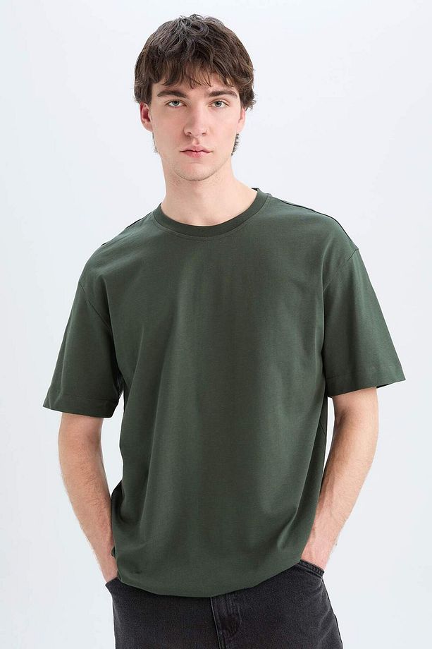 Oversize Geniş Kalıp Bisiklet Yaka Basic Düz Kısa Kollu Tişört E6885axns - 1