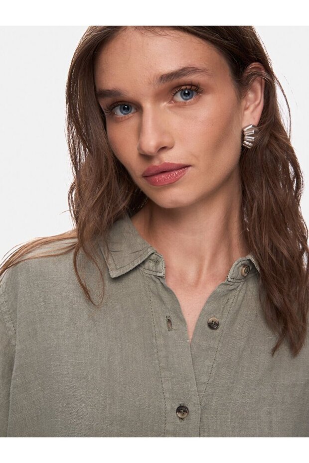 Basıc Uzun Kol Yeşil Gömlek - 4