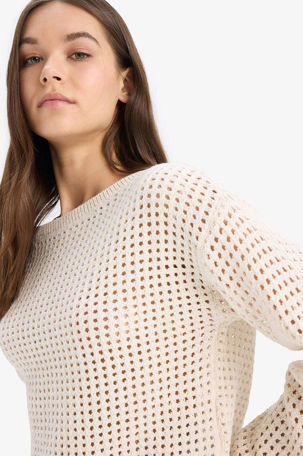 Regular Fit Bisiklet Yaka Kroşe Triko Kazak T4513AZ25SP - 5