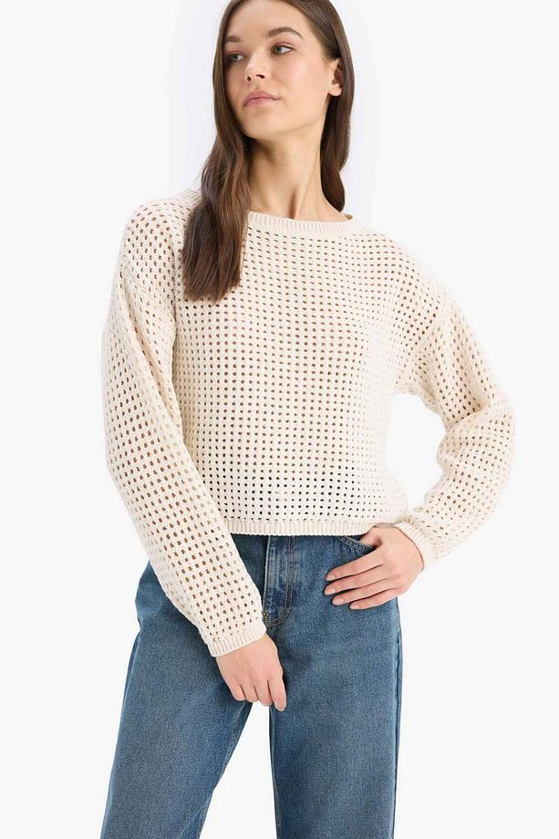 Regular Fit Bisiklet Yaka Kroşe Triko Kazak T4513AZ25SP - 4