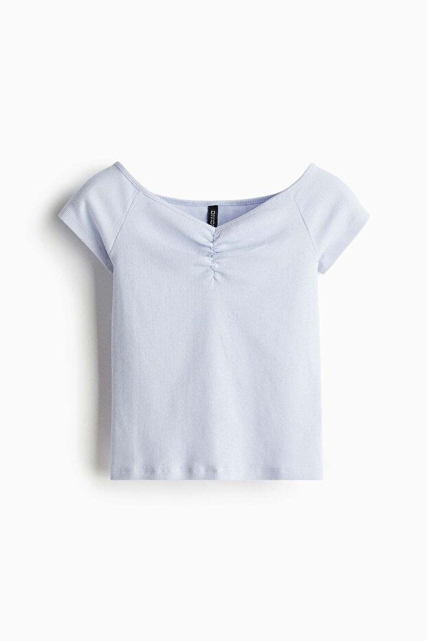 Ribbed boat-neck top