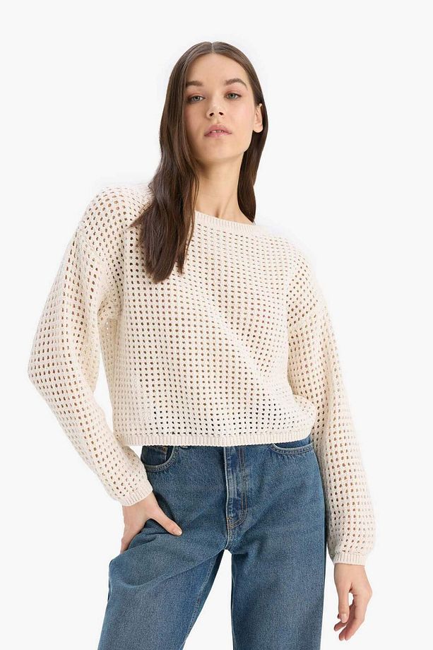 Regular Fit Bisiklet Yaka Kroşe Triko Kazak T4513AZ25SP - 3