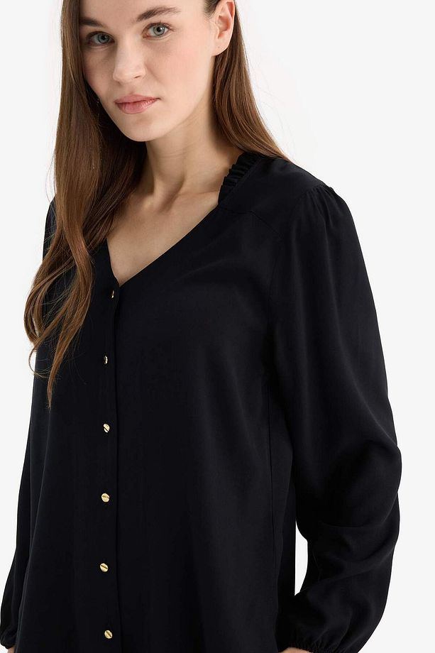 Regular Fit Apaş Yaka Basic Düz Düğmeli Uzun Kollu Gömlek D1074AX25SP - 5