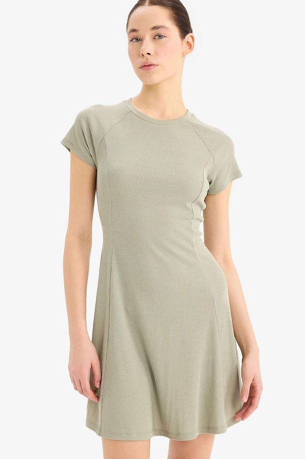 Coool Bisiklet Yaka Basic Düz Fitilli Kaşkorse Kısa Kollu Mini Yazlık Elbise E8134ax25sm - 7