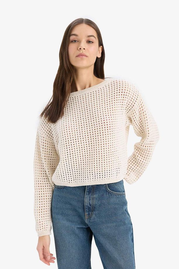 Regular Fit Bisiklet Yaka Kroşe Triko Kazak T4513AZ25SP - 1