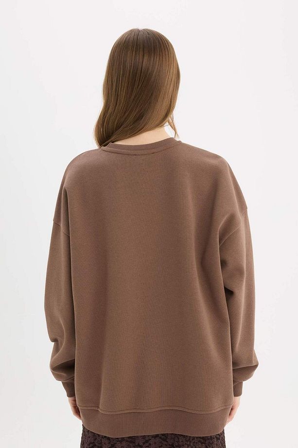 Oversize Geniş Kalıp Bisiklet Yaka Basic Düz Kalın Sweatshirt Y1346az25sp - 6