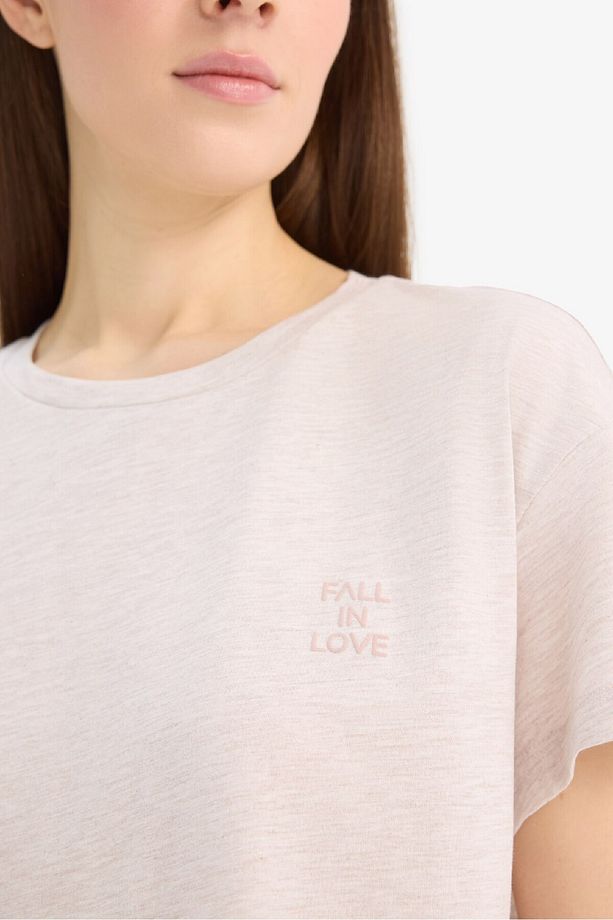 Fall in Love Pijama Takımı Regular Fit Bisiklet Yaka Kısa Kollu Üst Beli Lastikli Uzun Alt E5820AX25 - 5