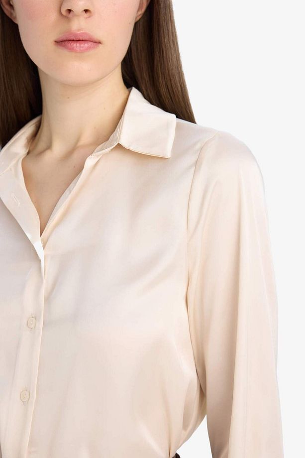 Regular Fit Basic Düz Saten Uzun Kollu Gömlek Z2989az25sp - 4