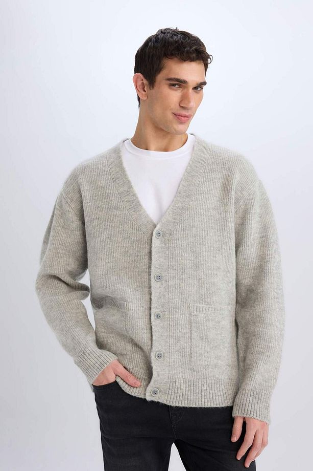 Relax Fit V Yaka Basic Düz Cepli Triko Hırka E8392AX24CW - 7