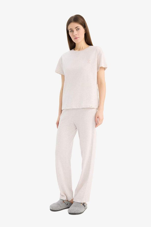 Fall in Love Pijama Takımı Regular Fit Bisiklet Yaka Kısa Kollu Üst Beli Lastikli Uzun Alt E5820AX25 - 3
