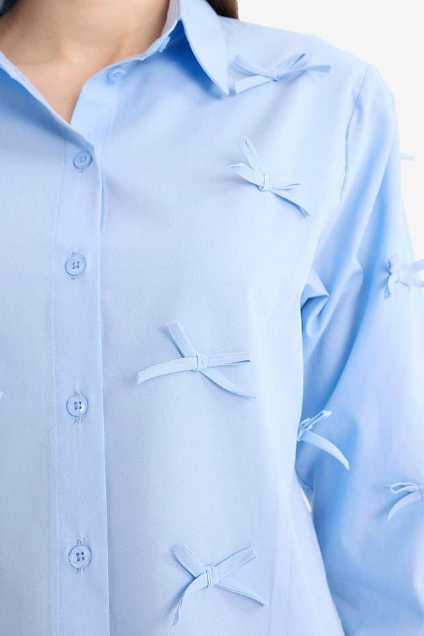 Regular Fit Desneli Poplin Uzun Kollu Gömlek Tunik F2724AX25SP - 5