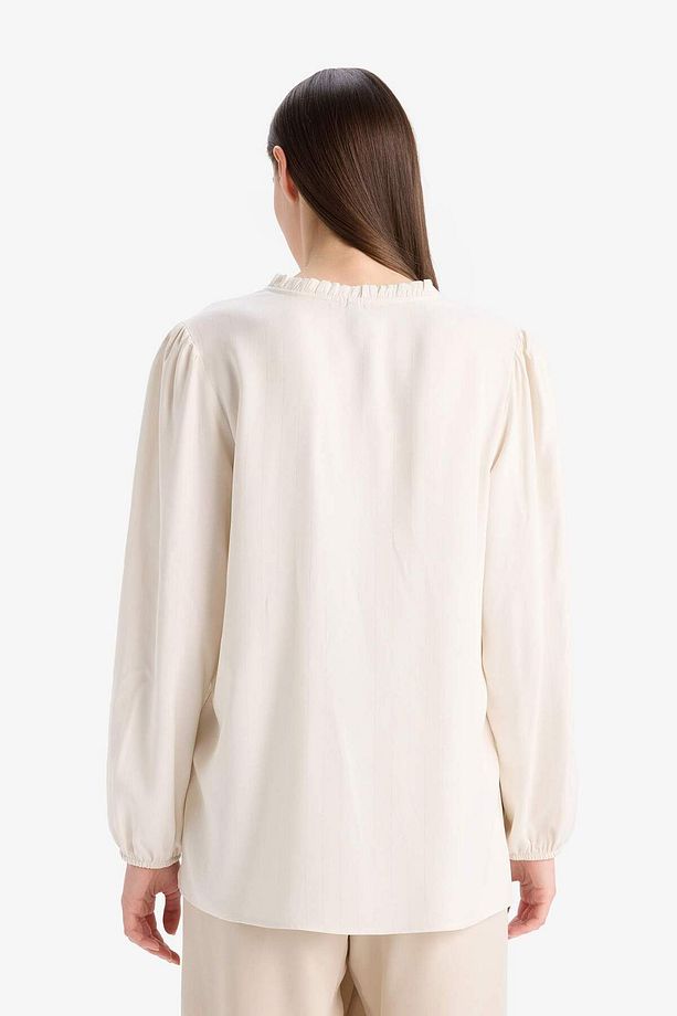 Regular Fit Bisiklet Yaka Simli Kumaş Uzun Kollu Gömlek F0226ax25sp - 6