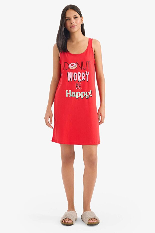 Printed Round Neck Sleeveless Nightgown-Fall in Love C7971Ax25Sp
