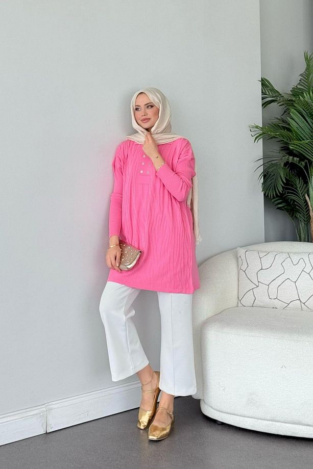Zebra Desen Merserize Tunik Pembe - 3