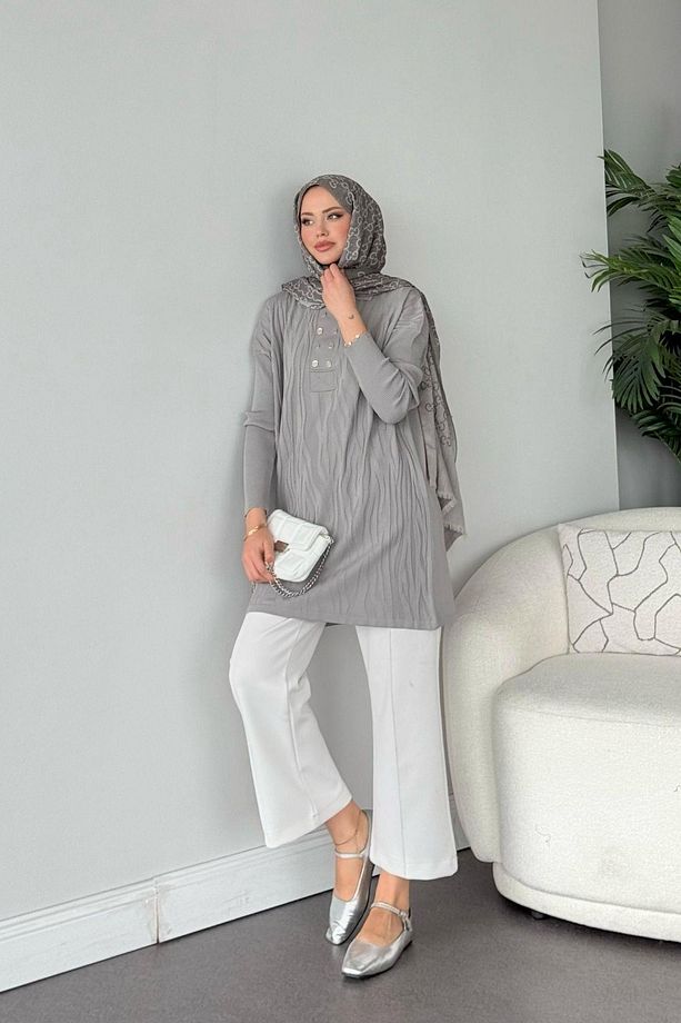 Zebra Desen Merserize Tunik Gri - 4