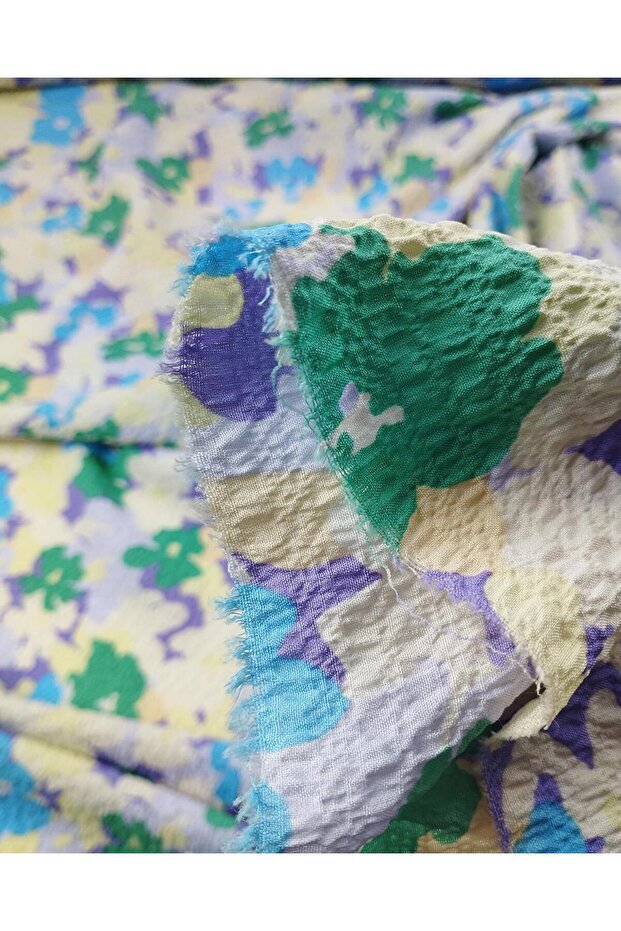 Seersucker Woven in Blue Purple Green Colors (Width 140 cm X Length 290 cm)