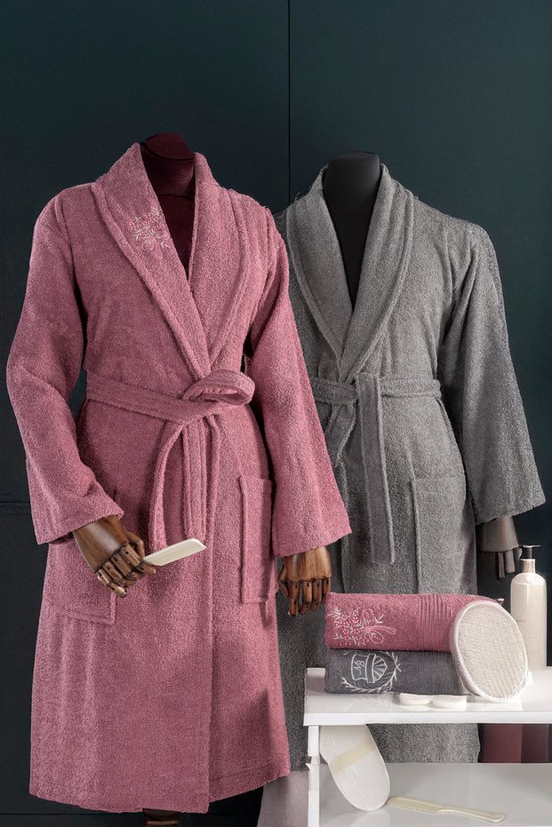 10-Piece Women's and Men's Bathrobe Set | 100% Cotton | Includes Head Towel, Washcloth, Soap, and Comb - Bridal Family Set