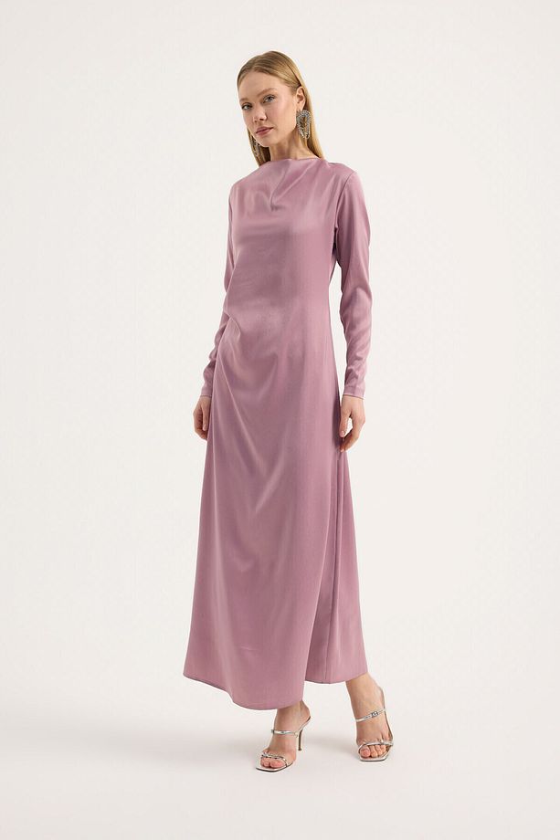 Gül Kurusu Saten Drape Elbise - 2