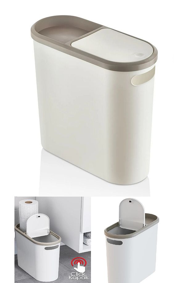Kups Krem 10 Lt Click Çöp Kovası , Mutfak, Banyo, Tuvalet Çöp Kutusu Tuvalet Kağıdı Hazneli - 1