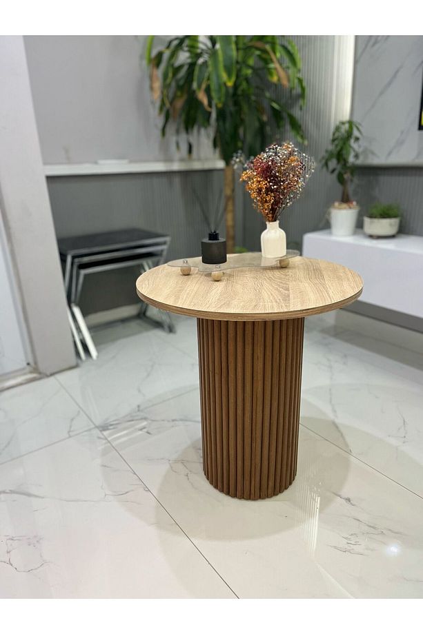bohem yan sehpa fiskos sehpa çıtalı dekoratif mdf üst tablalı - 3