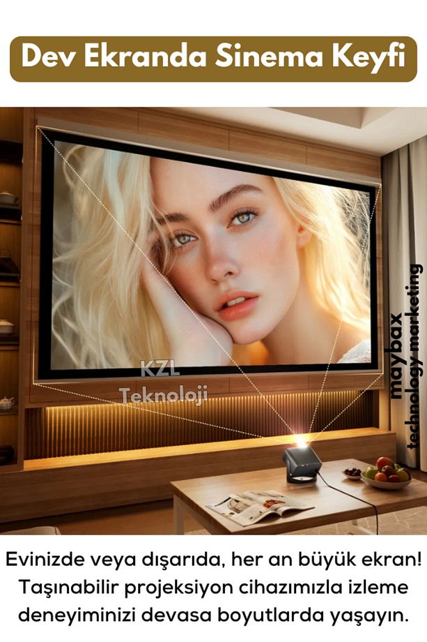 Taşınabilir Mini Android Projeksiyon Sinema Projeksiyon Cihazı 150inç Wifi Bluetooth Ekran Yansıtma - 6