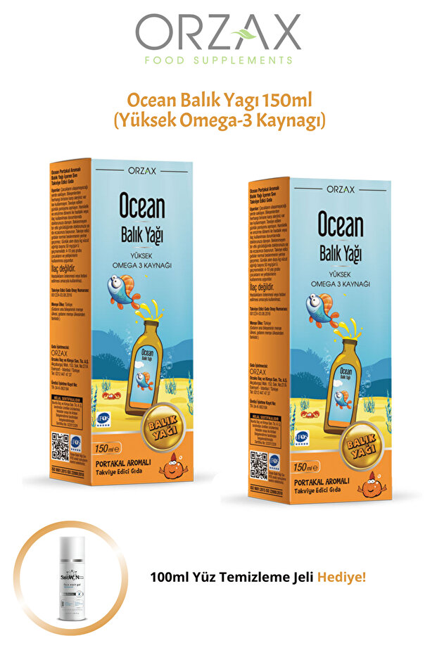 Çocuklar İçin Portakallı Yüksek Omega3 Kaynağı Balık Yağı 150ml 2 ADET + 100ml Jel Hediye - 1