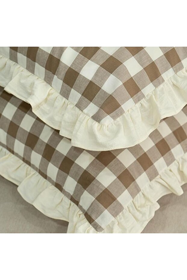 Gingham Patterned Pillow Case Ruffled Pillow Case 50X70Cm 2Pcs Duck Linen Fabric - 4