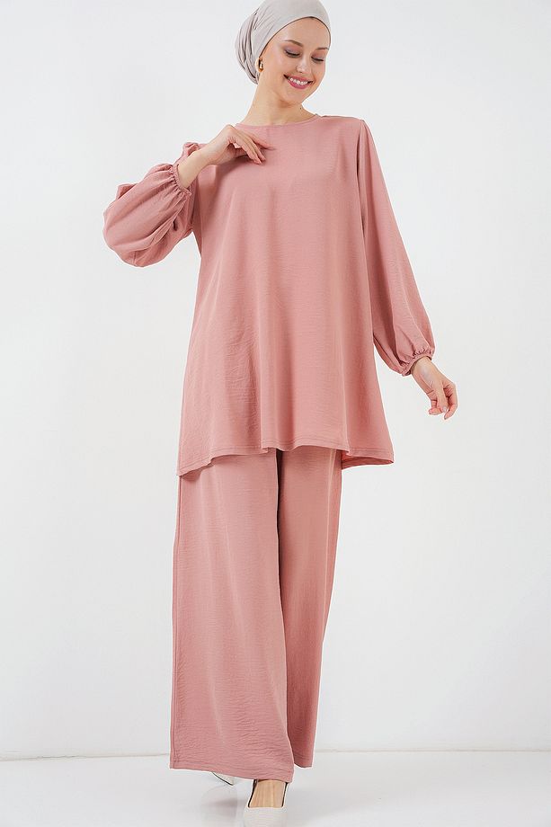 Kadın Ayrobin Tunik Pantolon Alt Üst Takım 6712 - Somon - 1