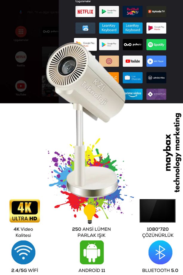 Taşınabilir Mini Android Projeksiyon Sinema 150inç Wifi Bluetooth Ayarlanabilir Boyut - 1
