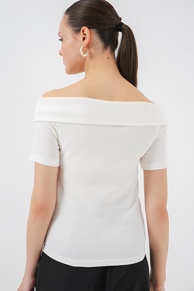 Kurdele Detaylı Örme Bluz 949 - Beyaz - 5