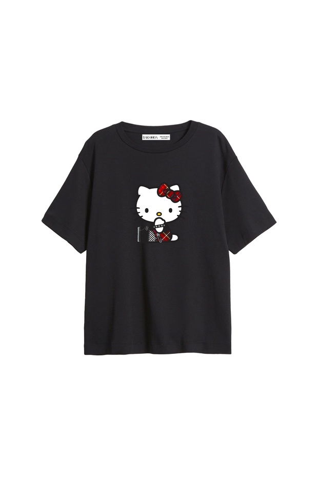 Punk H. Kitty Printed Relaxed Fit Black Women's Tshirt