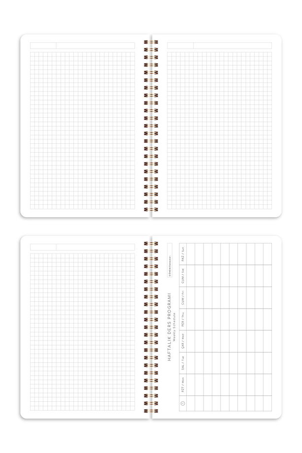 A5 Spiralli Karton Kapak 4'lü Set Kareli Okul Defteri 80 yaprak - Ders Programlı Pembe Kurdele Kalp - 8