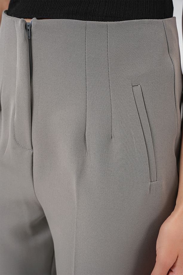 6650 Yüksek Bel Kumaş Pantolon - Gri - 5