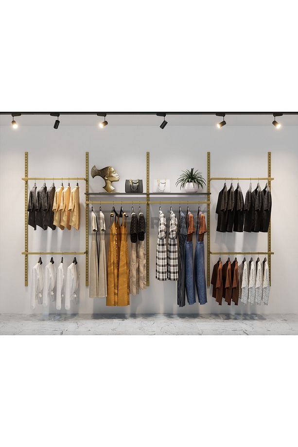 Mağaza Raf Sistemi, Askılık Sistemi, Butik Rafı, Mağaza Stand, Giyinme Odası-365x200 Cm - 1