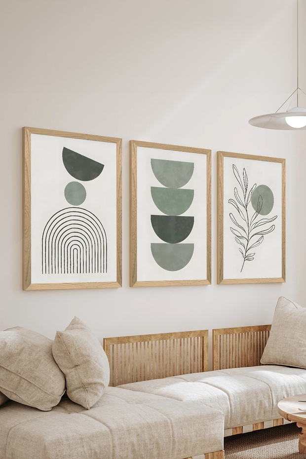 3 Piece Wood Frame Look MDF Poster Painting Set - Set 55